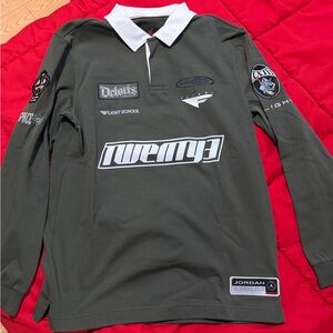 Jordan Dark Green Long Sleeve Polo with White Collar